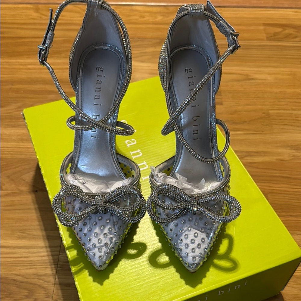 Gianni Bini Silver Metallic Heels with Ankle Straps